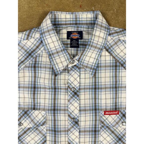 Dickies Plaid Pearl Snap Shirt Men’s 2XL Blue‎ Western Short Sleeve - Picture 3 of 10